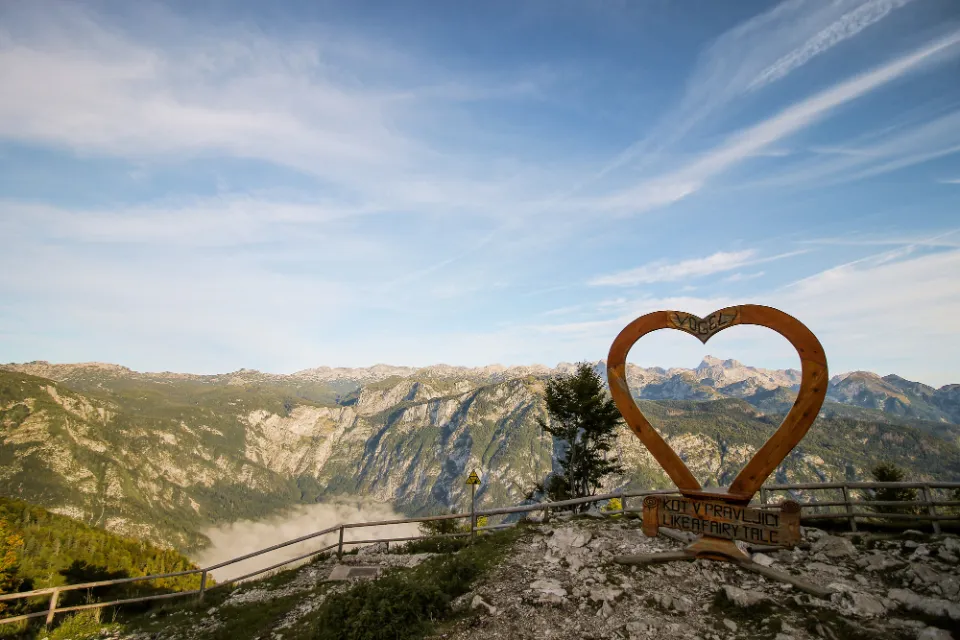 Heart-shaped frame on a mountain viewpoint